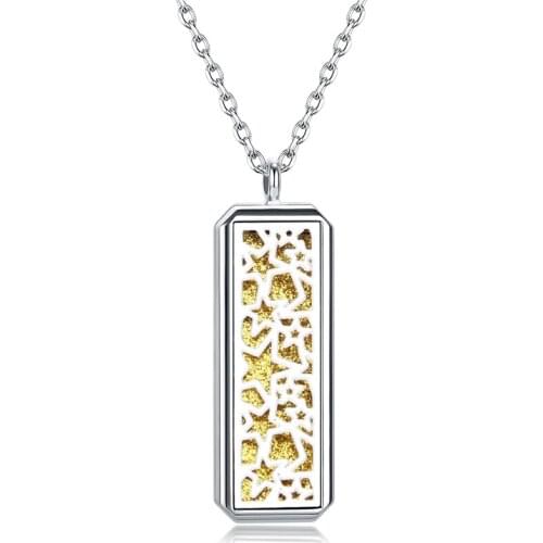 Rectangle Star Aroma Locket Pendant Jewelry Stainless Steel Fashion Aromatherapy Perfume Essential Oil Locket Necklace