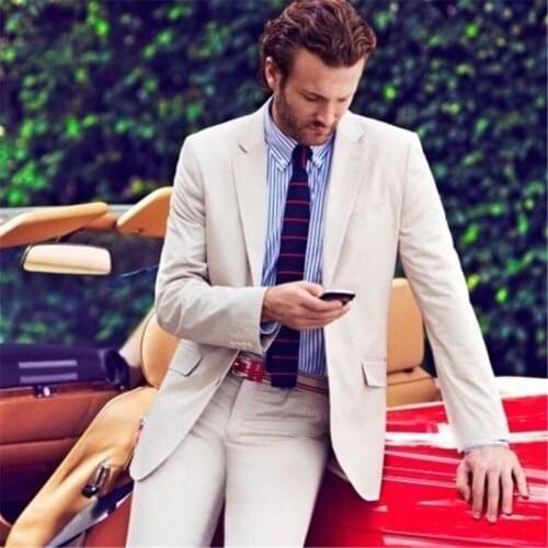 Casual Mens Suit 2 Pieces Jacket Pants Set Latest Blazer Pant Designs Slim Fit Wedding For Men Outfit Summer Beach Style Terno