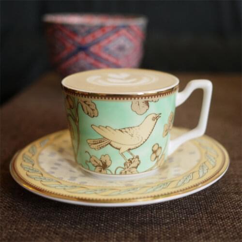 Bird Flower Tea Cup With Saucer Kitchen Dining Table Restaurant Coffee Cup Set British Porcelain Decoration