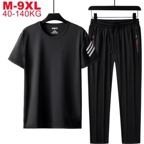 Plus Size 9xl 8xl 7xl 6xl 2 Piece Sportwear Sets Men Quick Dry T-shirt And Jogger Suit Large Size Mens Clothing Tracksuit Male