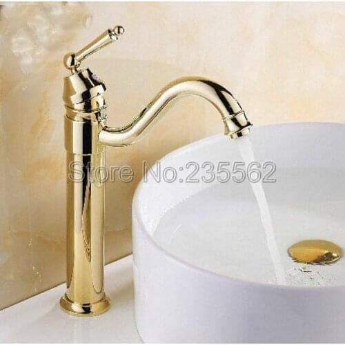 Luxury Gold Brass Single Handle Single Hole Tap Swivel Spout Kitchen Sink Faucet & Bathroom Basin Mixer Tap Lnf124