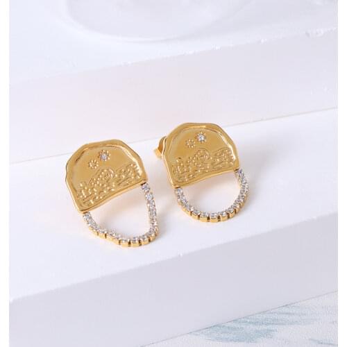 Stainless Steel Minimalist Design Drop Earrings Minority Fashion Irregular Shining Zircon Gold For Women Earing Boho Jewelry