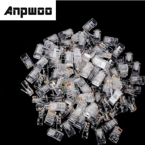 ANPWOO 25/100Pcs Gold Plated RJ45 Net Network Cables Modular Plug Cat5 CAT5e Connector 8P8C Modular Rj45 Plug Terminals