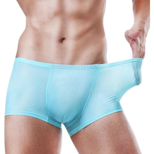 Ice Silk Breathable Stripe Male Underwear Seamless Thin Soft Mens Boxer Shorts Fashion Young Man Boxers Sexy Cueca Underpants