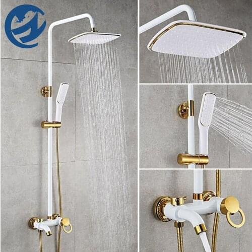 Brass White Golden Shower Faucets Bathroom Shower Mixer Shower Faucet Wall Mounted Rainfall Mixer Rotatble Spout Faucet