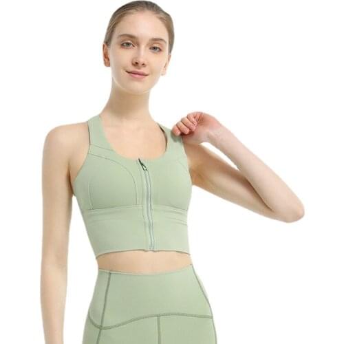 2021 New Trend Sweat Absorption Front Zipper Cross Back Yoga Bra Front Zip Top Tank Gym Shirt Yoga Suit Sport Wear