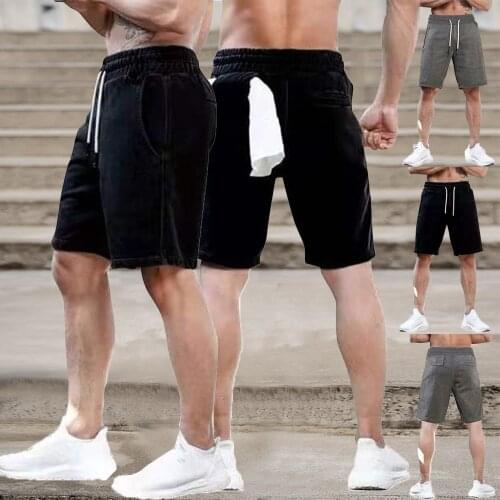 Loose Mens Summer Beach Shorts Solid Color Sports Fitness Drawstring Shorts