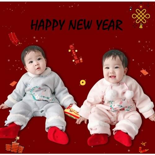 Baby Warm Clothes China Traditional Tang Suit Baby Girls Long-Sleeved Clothings New Year Rompers Infant Jumpsuits