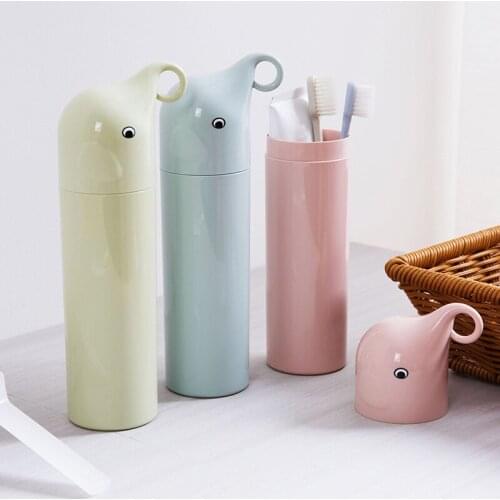 Creative Elephant Portable Toothbrush Cup Wash Toothpaste Holder Plastic Washing Supplies Business Travel Storage Box Organizer