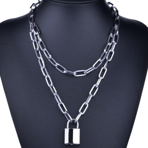Europe and the United States punk hip-hop personality lock double thick chain joker sweater chain necklace with female