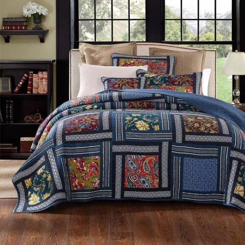 Patchwork Bedspreads Quilt Set 3 Piece Vintage Printed Bedding Handmade Cotton Quilts Bed Cover King Queen Full Size Coverlets