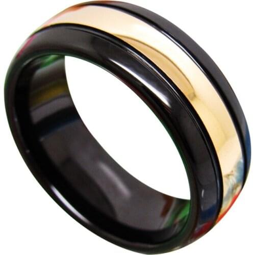 Vintage 8mm Width Black Tungsten Wedding Carbide Rings Dome Band High Polished With Gold Color Center Free Engraving Size 6-13