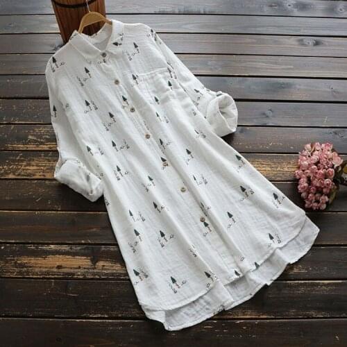 5628 New Spring Autumn Women Blouse Japan Style Printing Long Sleeve Turndown Collar Cotton Blouse Women Literary Shirt Top