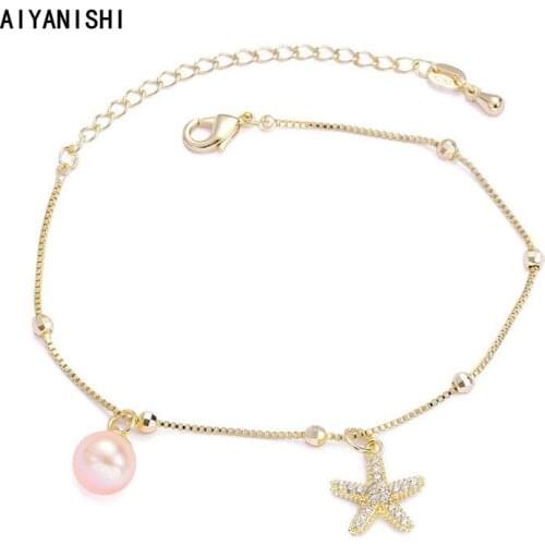 AIYANISHI 18K Gold Filled Pearl Bracelets Starfish Pearl Bangles Women Natural Freshwater Pearls Bracelets Jewelry Lover Gifts