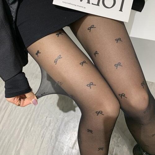 KASURE Women Tights with tattoo Bow Print Mesh Tights with inscriptions Sexy erotic Lolita Lovely Woman Pantyhose