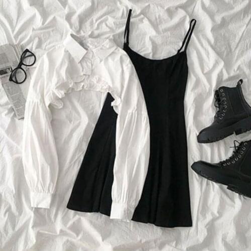 Korean Fashion Long Sleeve Vintage Mini Dresses for Women 2021 Summer Sexy Y2k Dress Females Elegant Party Dress 2 Piece Set