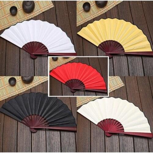 100pcs Large 27cm 33cm Folding Fan Black White Cloth Bamboo Hand Fans DIY Craft Art Ornaments Mens Outdoor Handfan SN1661