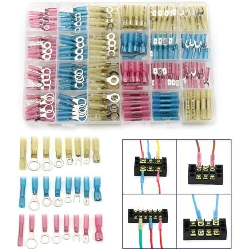 240pcs Mixed Heat Shrink Connectors Electrical Wire Splice Spade Ring Fork Insulated Butt Terminal Connector Assortment Kit