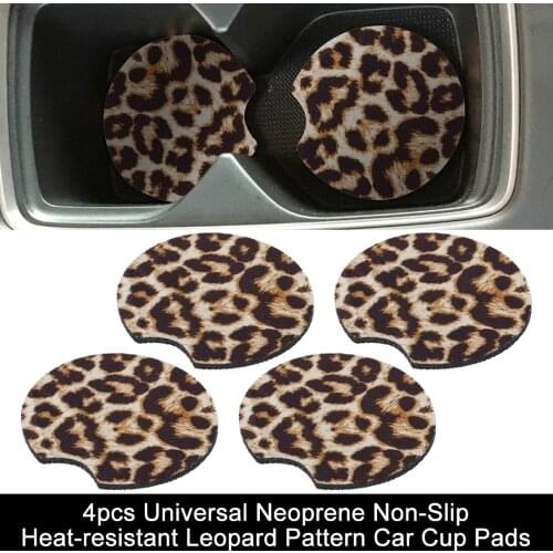 Uxcell 4pcs Universal Neoprene Non-Slip Heat-resistant Leopard Pattern Car Cup Pads
