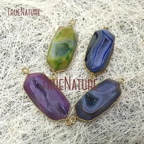 5Pcs Gold Plating Faceted Hexagon Double Bail Pendant Random Color Druzy Geode Connector Clearance Approx 40x20mm PC293