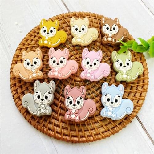 50/100pcs BPA Free Animal Silicone Beads Baby Teething Necklace Toy squirrel Food Grade Silicone Cartoon Nursing Tiny Rodent
