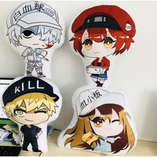 Anime Work Cell Plush Pillow Toy Cosplay White Red Blood Cell Short Stuffed Pillow Back Cushion Doll Gift