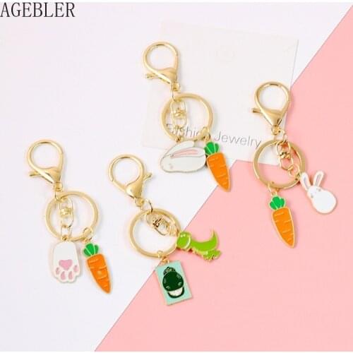 Cartoon dinosaur Rabbit Carrot Keychain Cat Pendant Backpack Keyring Charms Car Key Fob Gift Original Design Accessories