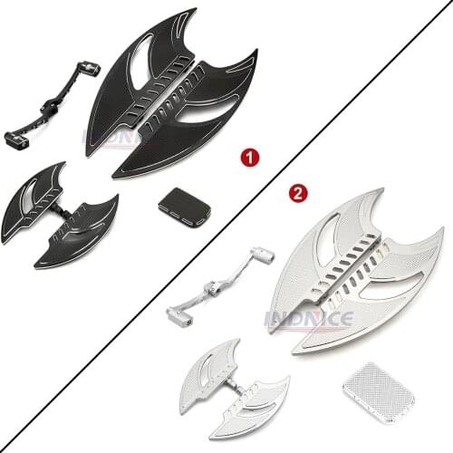 Black chrome Tomahawk rider passenger floorboards for harley touring road glide