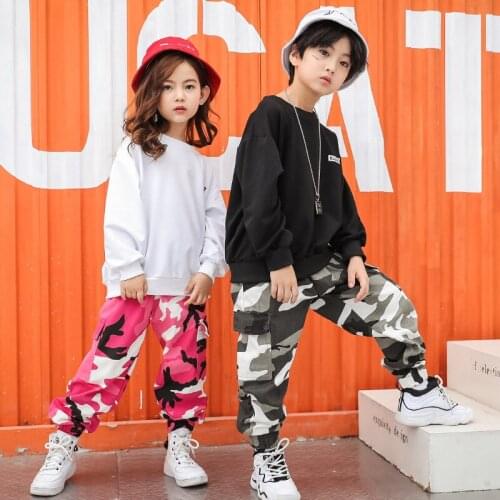 Kids Hip Hop Clothing Casual Sweatshirt Top Camouflage Pants for Girls Boys Outfits Children Jazz Street Dance Costume Clothes