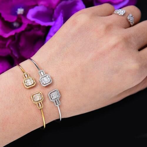 GODKI Luxury Icedout Fireworks Bangle Ring Set Dubai Bridal Jewelry Sets For Women Wedding Party Zircon brincos para as mulheres