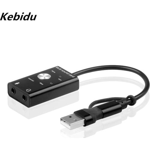 Kebidumei External Sound Card USB 2.0 Type-C to 3.5mm Jack Headphone Microphone Audio Adapter for Windows Mac Linux Android