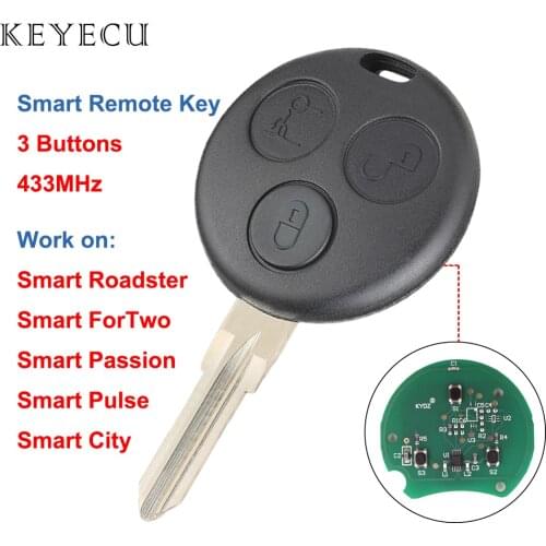 Keyecu Remote Car Key Fob 3 Buttons 433MHz for Smart Fortwo Forfour Roadster City Passion 2000 2001 2002 2003 2004 2005