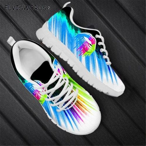 ELVISWORDS Rainbow Lips Pattern Womens Lace-up Sports Shoes Fashion Sneaker Flats for Ladies Breathable Female Walking Shoes