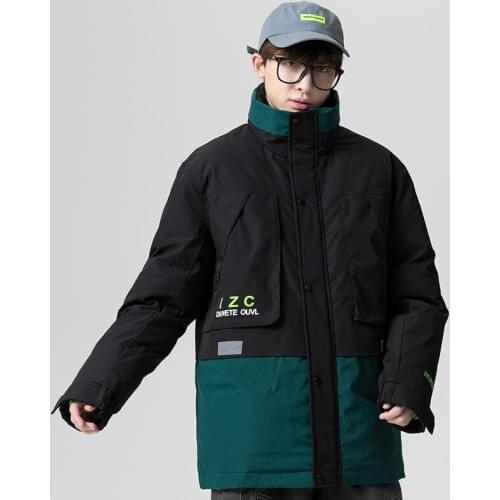 Patchwork Mens Puffer Jackets Fashion Loose Stand Collar Thick 90% White Duck Down Overcoat Male Winter Outerwear Clothes JK-940