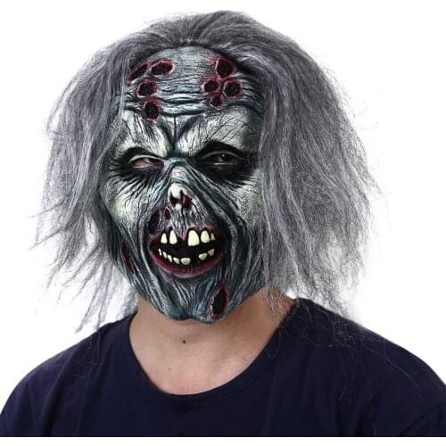 Halloween Masks Zombie Grimace Horror Latex Festival Cosplay Mask with Hair Wig Christmas Halloween Party Cosplay Costumes Props