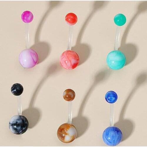 Fashionable new transparent rod acrylic imitation marble navel nail 6 colors optional navel buckle ring