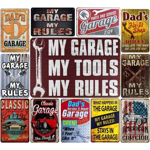 My Garage My Tools My Rules Vintage Metal Poster Shabby Chic Style Classic Service Repair for Garage Art Wall Bar Decoration