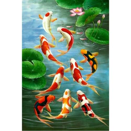 Diy square round diamond painting kit Koi fish mosaic decorative painting handmade cross stitch embroidery beadwork