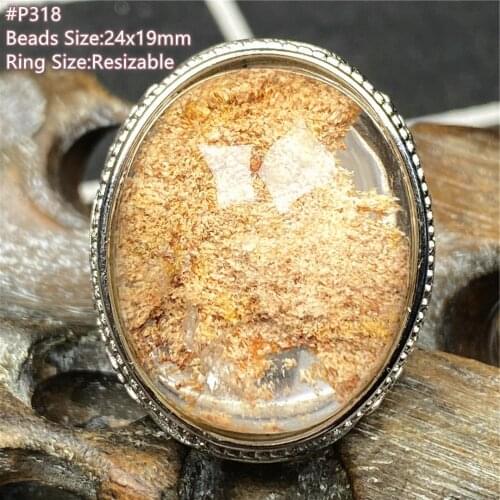 Real Natural Ghost Phantom Quartz Crystal Ring For Man Ring Beads Healing Wealth Luck Stone Silver Adjustable Ring Jewelry AAAAA