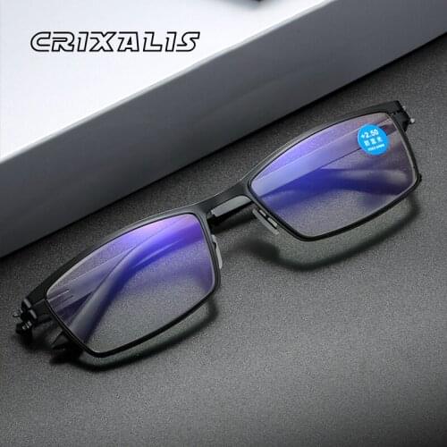 CRIXALIS Rectangle Reading Glasses For Men Anti Blue Light Blocking Eyeglasses Women Presbyopic Optical Eyewear Frame Male UV400