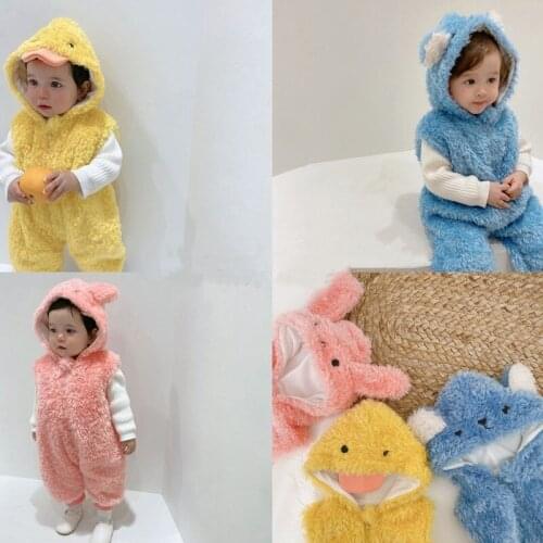 Autumn Winter Newborn Baby Boys Girls Clothes Sleeveless Plush Fleece Hooded Romper Jumpsuit Toddler Baby Clothes Cotton