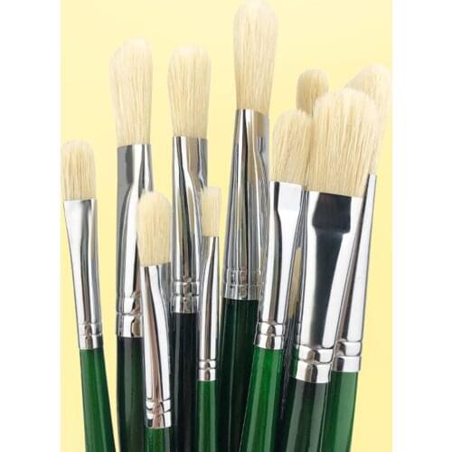 Single-support Flat-headed Pig Bristle Hair Paint Brush Water Gouache Oil Painting Pen Long Rod Art Students Color Art Supplies