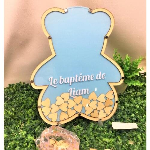 Personalised bear-baptism communion birthday sign-memory Drop Box, Baptism Guest Book Alternative, Baby Shower Wishes Guest Book
