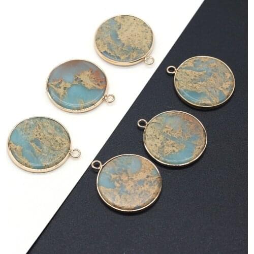 Natural Stone Pendants Gold-plated Round Slice Crystal Pendant for Jewelry Making DIY Necklace Earrings Exquisite Gift