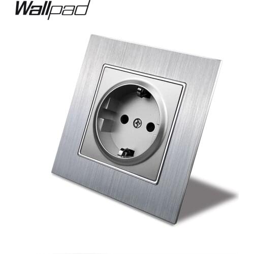 Silver EU Socket with Claws Back Wallpad 86*86mm 110V-240V AC Silver Satin Metal Panel Wall Power Supply 16A Outlet