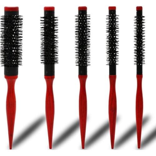 Bristle Wavy Curly Hair Brush Wood Handle Natural Fluffy Roll Brush Red Round Hair Comb Hairdressing Styling Curler Comb