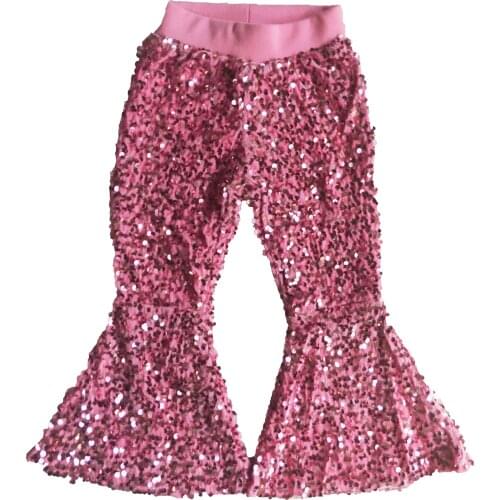 New Baby Girls Clothes Long Pants Sequin Pink Bell-Bottom Trousers For Toddler Kids Outfits