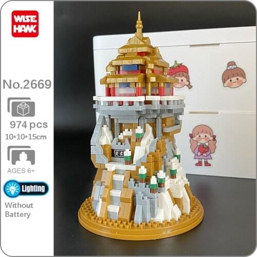 WS 2669 Fairy Tale Holy Temple Mountain Myths Legends 3D Model DIY Mini Diamond Blocks Bricks Building Toy for Children no Box