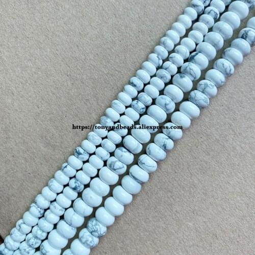 2lots more 10% off ! Natural Stone Smooth Rondelle White Howlite Turquoise 7" Loose Beads 4X6 5X8mm Pick Size For Jewelry DIY