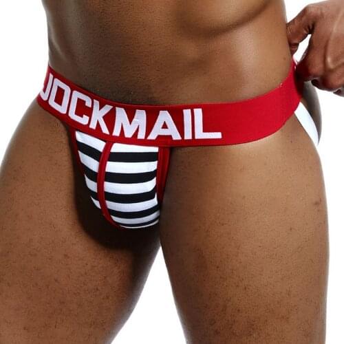 JOCKMAIL Mens Underwear Men Sexy Briefs Jockstrap Pouch Cuecas Man Cotton Panties Thongs stripe Underpant Gay Slip Homme Srting